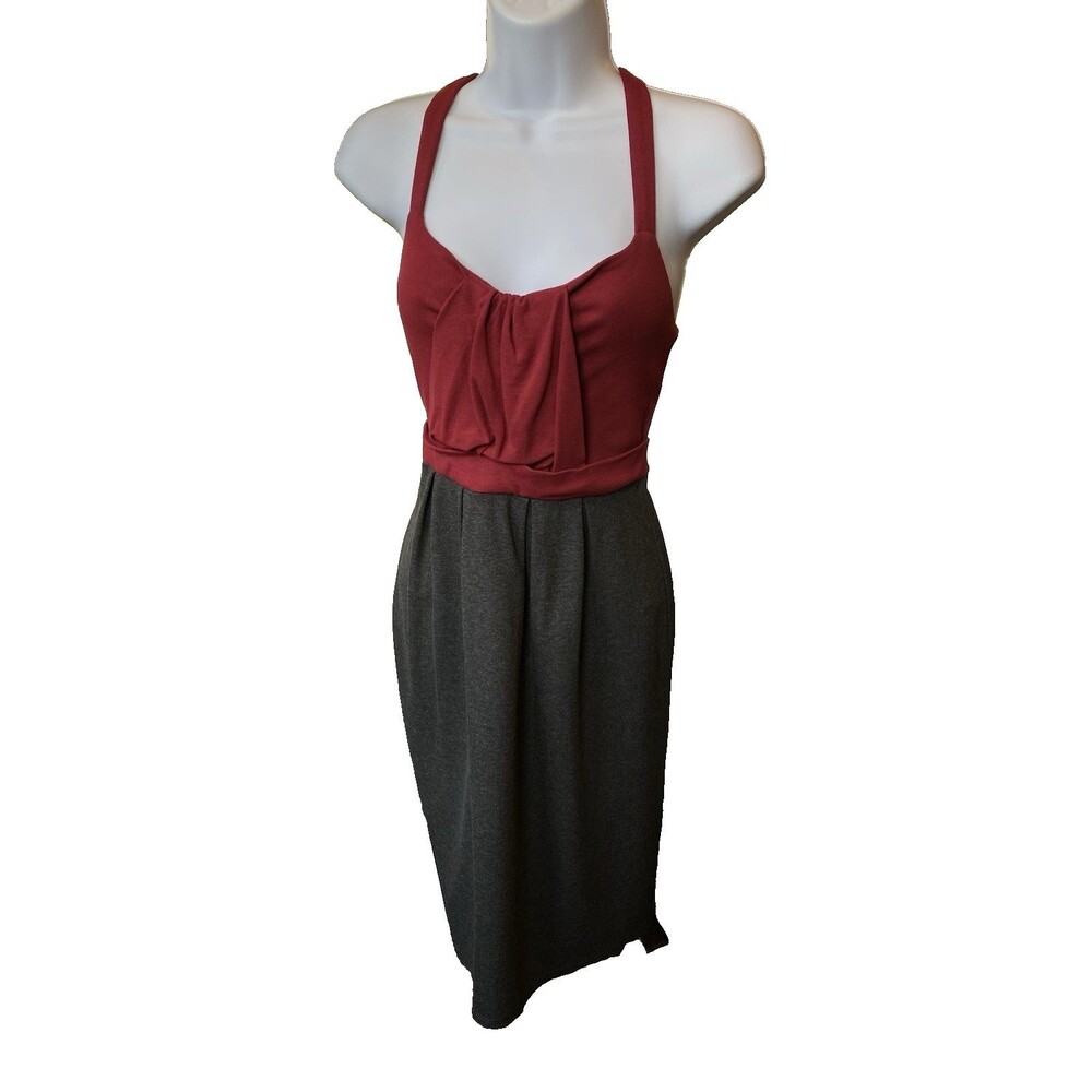 Ella Moss Dress Size Medium Burgundy & Gray Colorblock Front Twist Ruffle Detail - Picture 13 of 13
